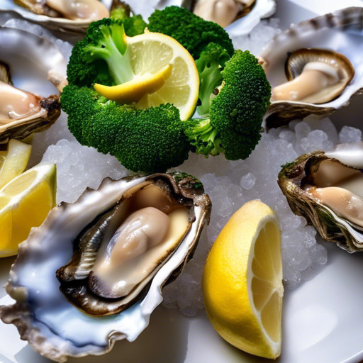 Homemade dish Oysters with broccoli 94098